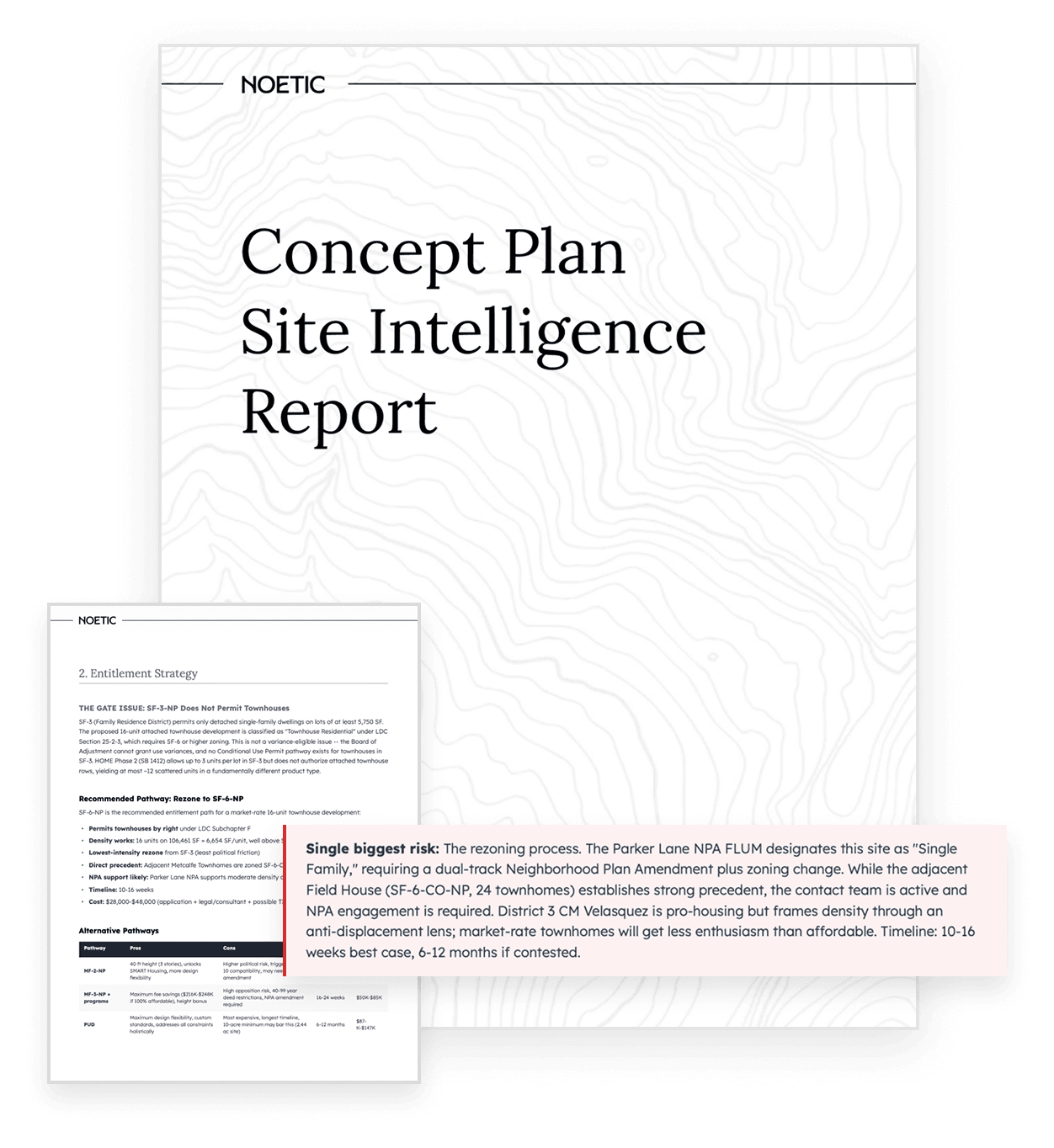 Noetic Site Diligence Report showing regulatory constraints and findings